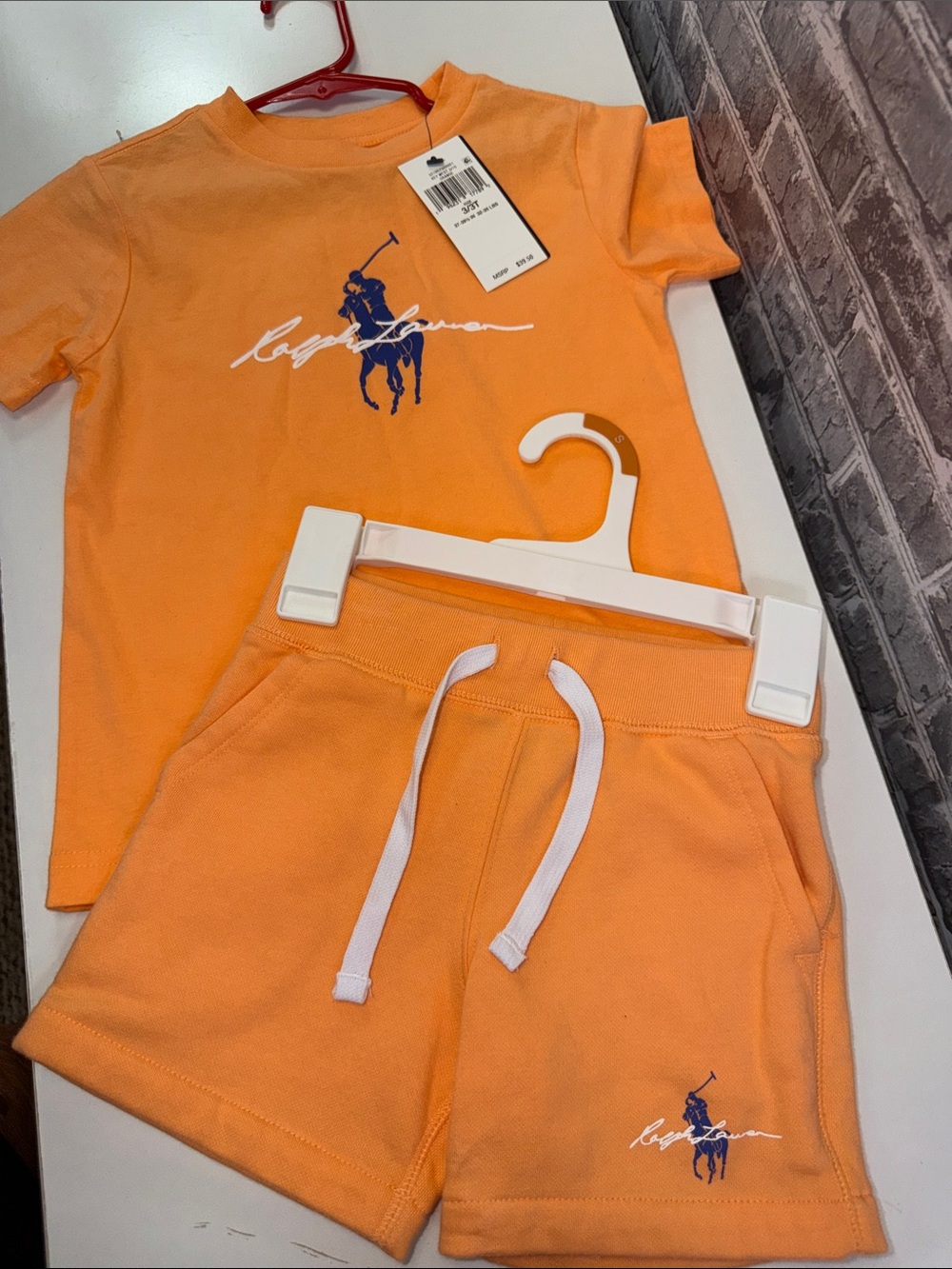 Polo Ralph Lauren shorts set Orange Cotton Drawstring Shorts with Navy Polo Logo